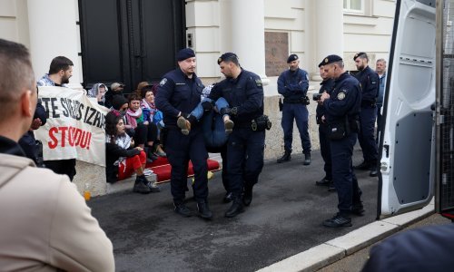 Aktivisti za Palestinu blokirali ulaz u ministarstvo, stigla interventna i potrpala ih u marice