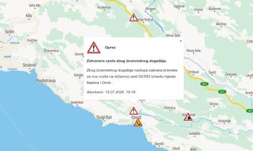 Omiška obilaznica zatvorena za promet: Na mostu 'Cetina' vatrogasno je vozilo s upaljenom rotacijom