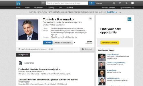 Karamarko na LinkedInu još uvijek predsjednik HDZ-a