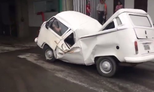 Stablo ga umalo prepolovilo, ali Volkswagen Kombi vozi dalje