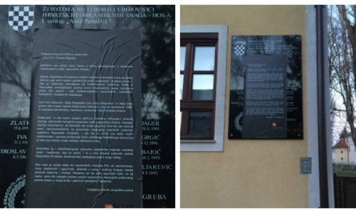 Privedeni članovi Inicijative mladih koji su prelijepili ploču HOS-a