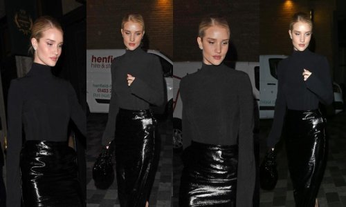 Slavna plavuša mamac je za poglede u crnom od glave do pete