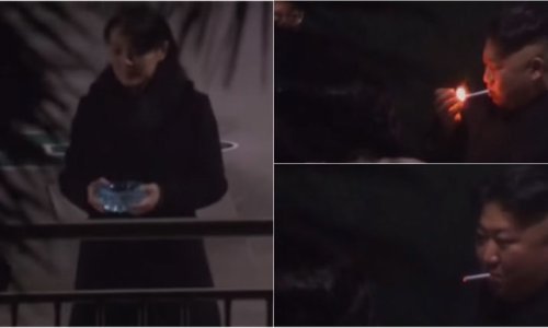 Kim snimljen na 'puš pauzi' na kolodvoru: Sestra mu pridržavala kristalnu pepeljaru