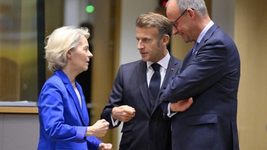 Ursula von der Leyen, Emmanuel Macron i Friedrich Merz