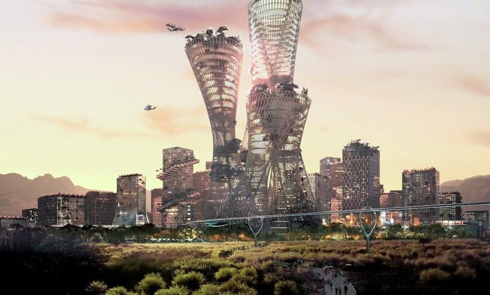 Umjetnička vizija održivog zelenog grada Telose koji u pustinji želi do 2030. podići milijarder Marc Lore