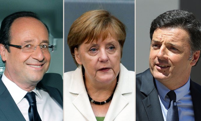 Matteo Renzi, Angela Merkel, Francoise Hollande
