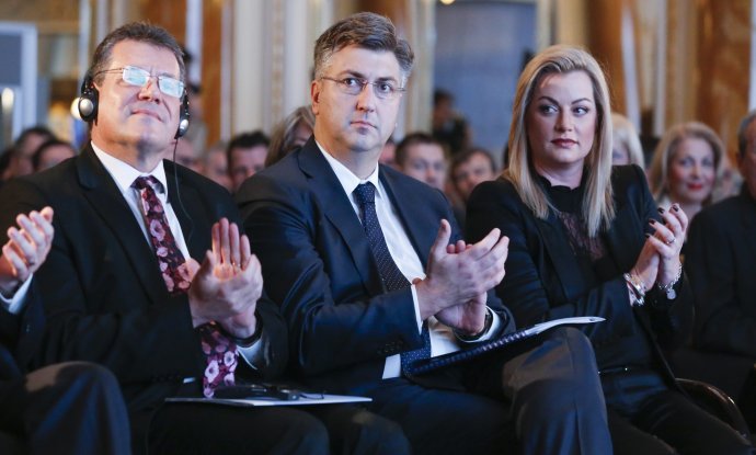 Maroš Šefčovič, Andrej Plenković i Ana Hanžeković