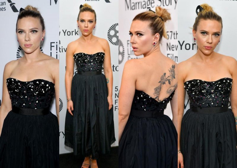 Scarlett Johansson mamila uzdahe u elegantnoj crnoj haljini s perlicama