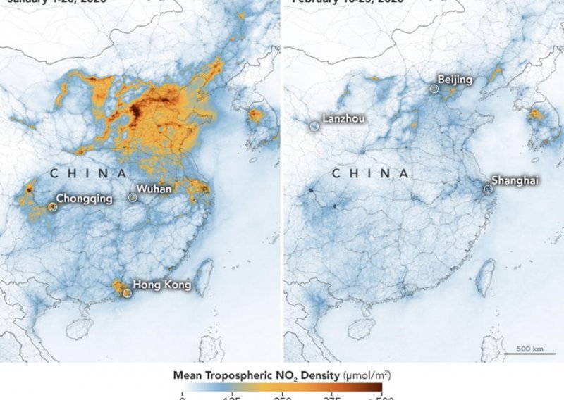 NASA objavila šokantne fotografije Kine iz svemira: Drastičan pad zagađenosti zraka