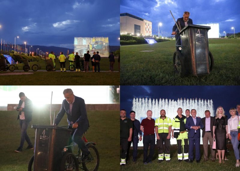 [FOTO/VIDEO] Grad Zagreb za radnike Čistoće osvijetlio fontane, Bandić provozao smetlarski tricikl