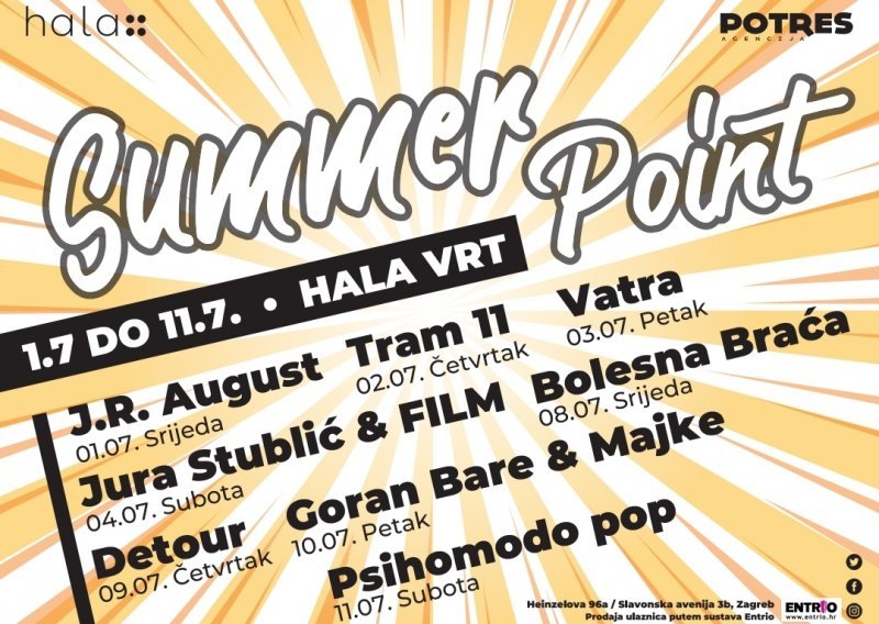 Goran Bare & Majke, Jura Stublić, J.R. August, Tram 11, Psihomodo Pop, Bolesna Braća, Vatra i Detour od 1. do 11. srpnja u Zagrebu