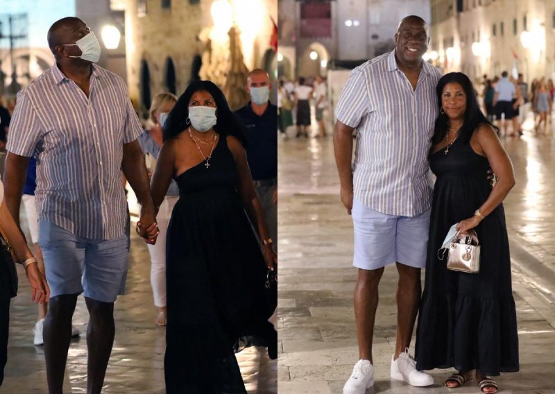 [FOTO/VIDEO] Magic Johnson napokon stigao i u Dubrovnik: S maskom na licu šetao Stradunom, skinuo ju je tek zbog poziranja