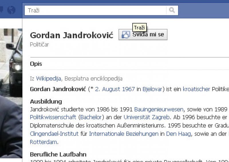Lažni ministar Jandroković na Facebooku