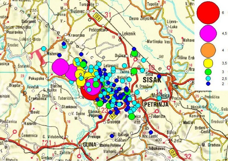 Seizmološki zavod objavio kartu potresa kod Petrinje: Kad je udaralo i koliko