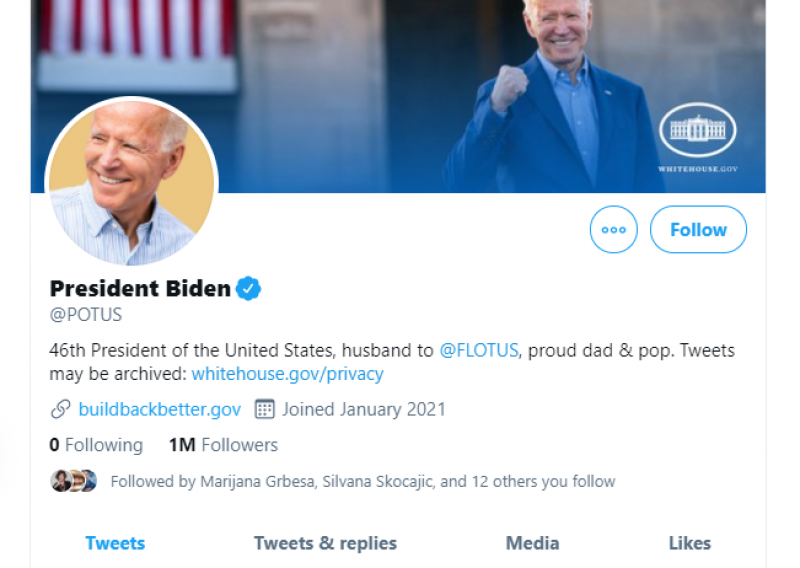 Trump ostao i bez posljednjeg profila na Twitteru: @POTUS je od sada Joe Biden, evo što je prvo tvitao