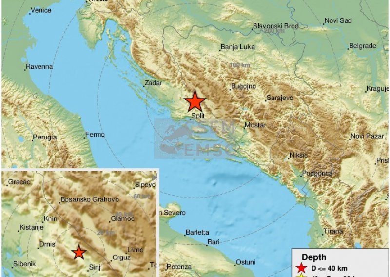 Potres od 2,5 po Richteru prodrmao okolicu Sinja, osjetio se i u Splitu