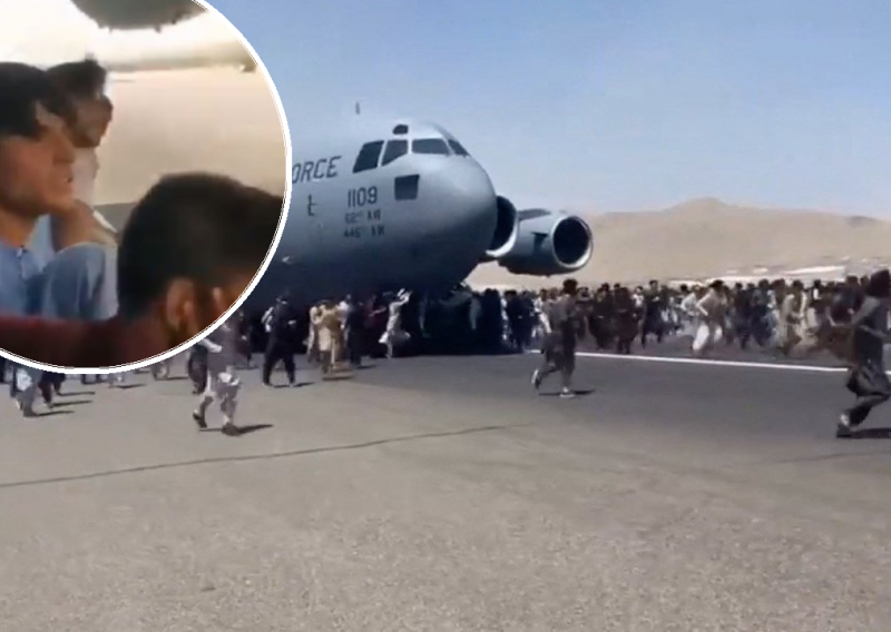 Iscurila nova snimka s kabulskog aerodroma, muškarac se snimao na stajnom trapu golemog zrakoplova u vožnji; američka vojska objavila uznemirujuću informaciju