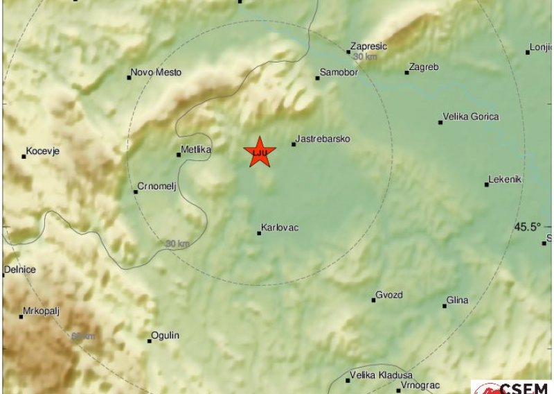 Potres magnitude 3,0 zatresao šire karlovačko područje
