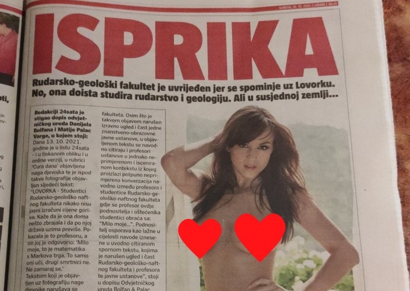 [FOTO] Lovorka impozantnog poprsja posvađala 24sata i Rudarsko-geološki fakultet: Obrazovna ustanova žali se na povredu ugleda, tabloid se sarkastično ispričao