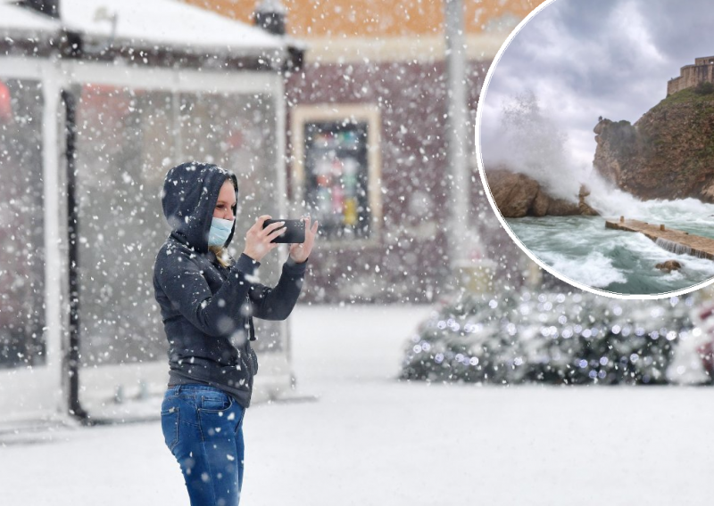 [VIDEO, FOTO] Snijeg pada diljem Hrvatske, na Jadranu olujno jugo 'potjeralo' more na kopno. Kod Dubrovnika valovi od gotovo sedam metara