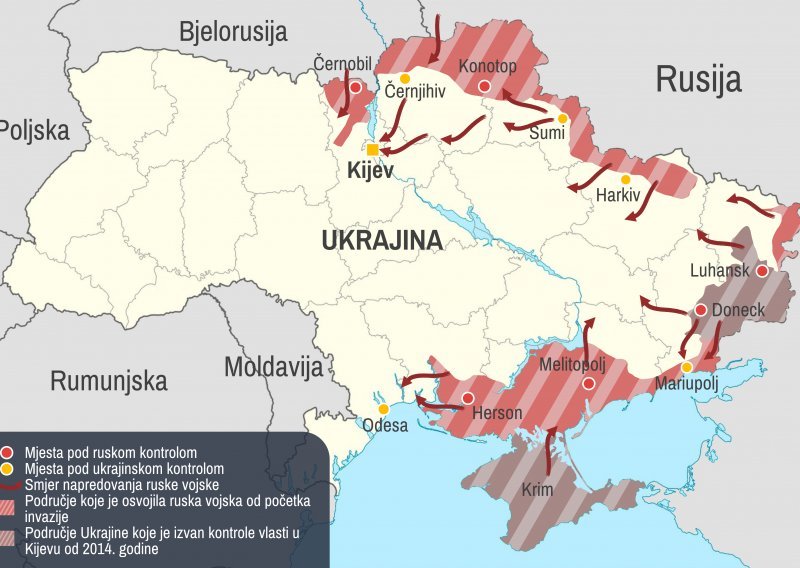 Kakvo je stanje na fronti 13. dana rata: Pogledajte na karti kako napreduju Rusi i što Ukrajinci drže pod kontrolom