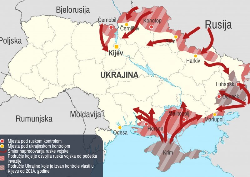 Ruska invazija na Ukrajinu ušla je u 22. dan, pogledajte kakvo je stanje na frontu