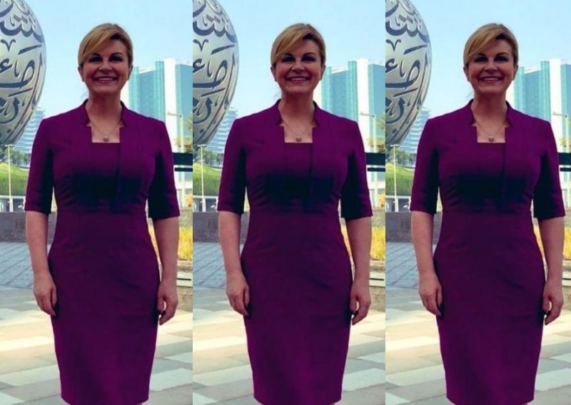 Naša draga Kolinda nekad se slikala samo do struka, a sada ponosno pokazuje isklesanu figuru, utegnuta u ljubičastu tuba haljinu