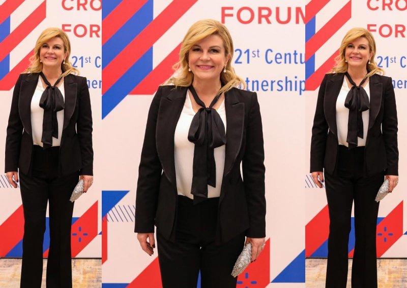 Provjerena kombinacija za diplomatsku večeru: Kolinda Grabar Kitarović odabrala je hlače koje izdužuju figuru