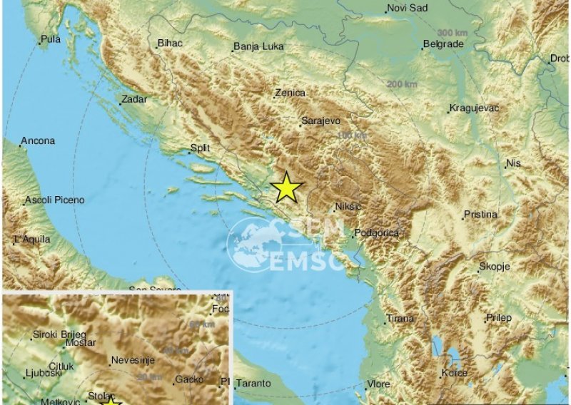 Novi potres u Hercegovini, osjetio se i na jugu Hrvatske
