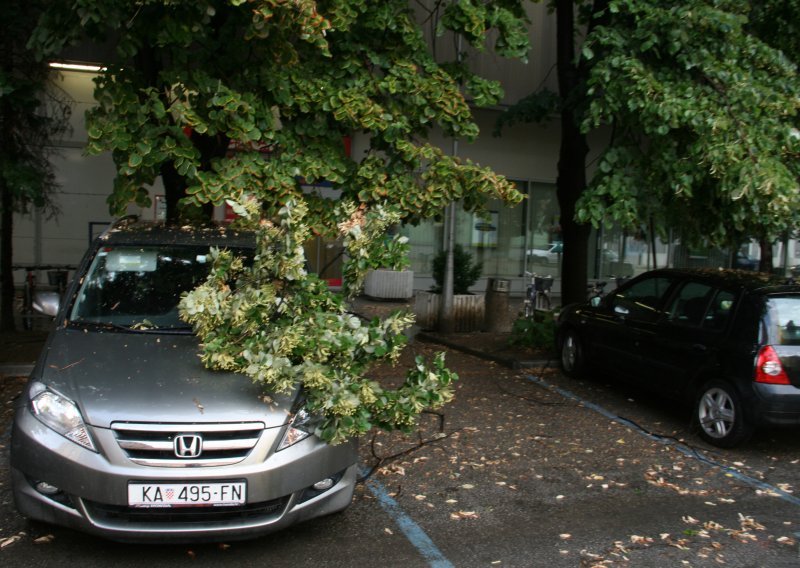 Crkve zvonile, ali nevrijeme nisu otjerale: Snažan vjetar srušio stablo na automobil u centru Karlovca