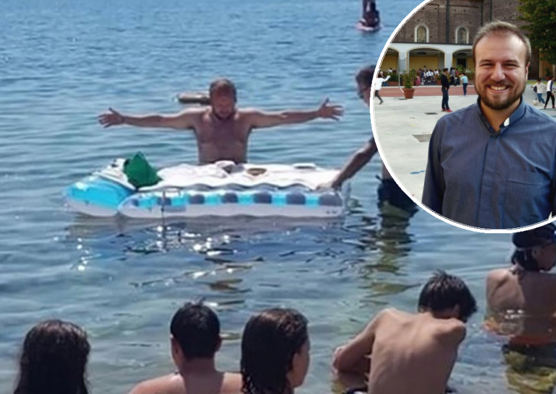 [FOTO/VIDEO] Drama u Italiji: Svećenik održao misu u kupaćim gaćicama, oltar mu je bio madrac za napuhavanje