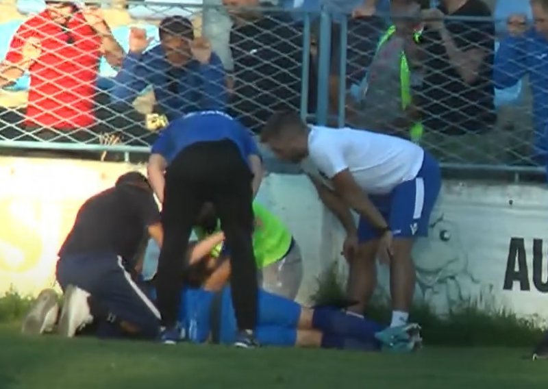 Dramatične scene u Opuzenu; mladi igrač udario glavom o zid i utakmica je prekinuta. Zamotane glave odvezen je u bolnicu...