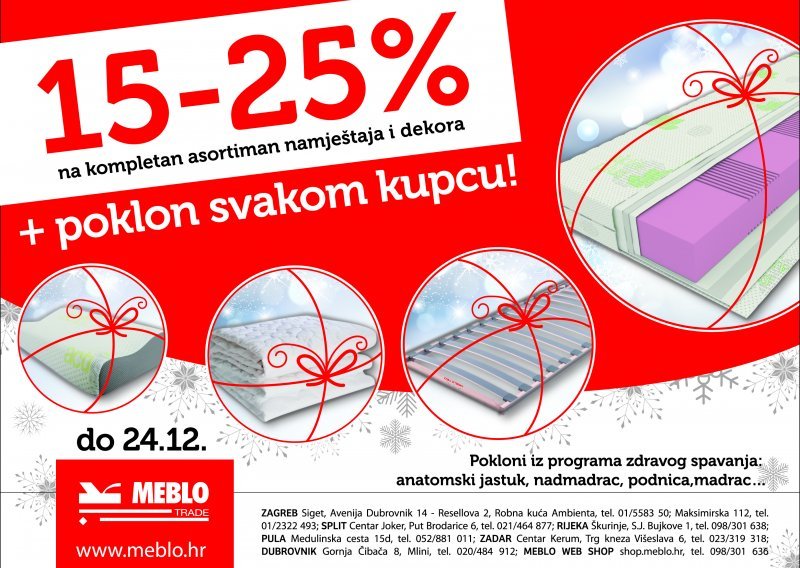 Kompletan asortiman namještaja Meblo i dekora uz popust 15 - 25%