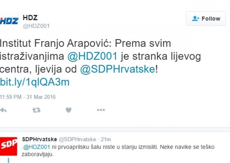 HDZ podvalio SDP-u tuđu prvoaprilsku šalu