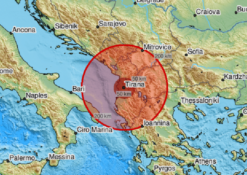 Potres magnitude 4,7 pogodio sjever Albanije, osjetio se i u Dubrovniku