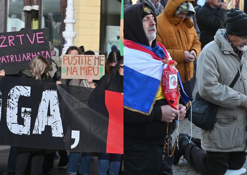 [FOTO/VIDEO] Muškarci na Trgu bana Jelačića opet molili za muškarce, Ženska mreža prosvjedovala