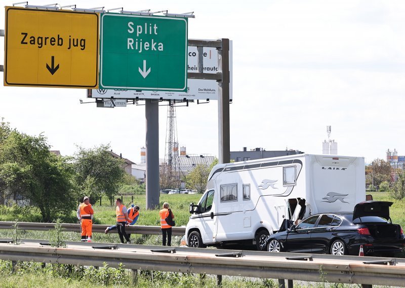 Sudar kod čvora Lučko, BMW podletio pod kamper