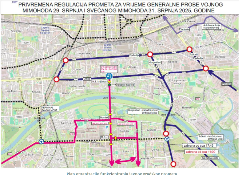 Zbog probe mimohoda danas se u Zagrebu zatvaraju brojne ceste. Pogledajte detalje
