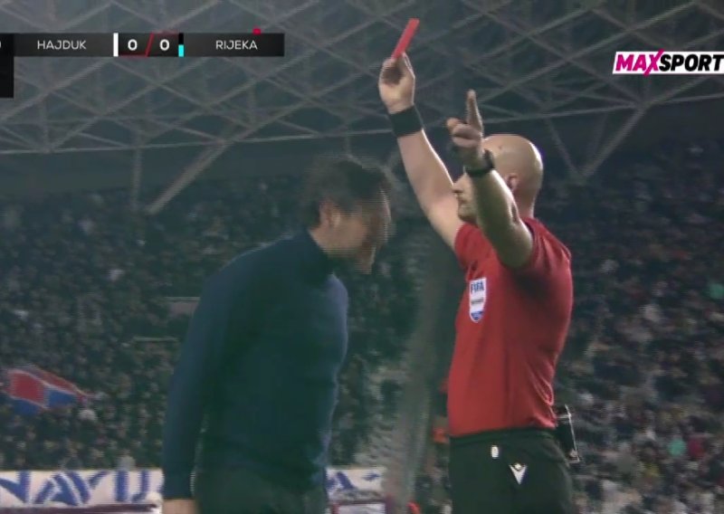Trener Rijeke poludio kao nikad ranije: Pogledajte reakciju na crveni karton na Poljudu