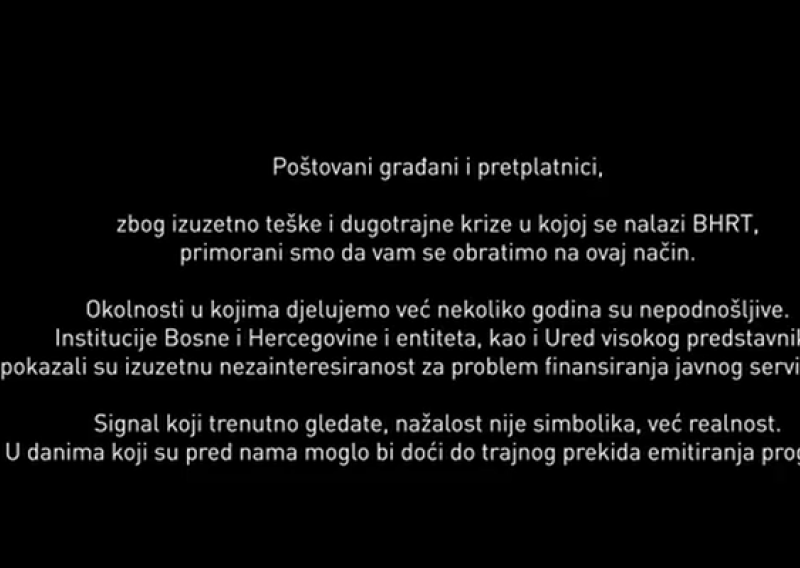 Kaos u BiH: Državna televizija prestala emitirati program, prijeti im blokada računa i kolaps