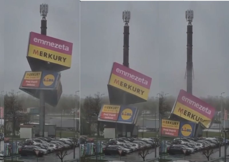 Vjetar u Zagrebu srušio i veliku reklamu trgovačkog centra