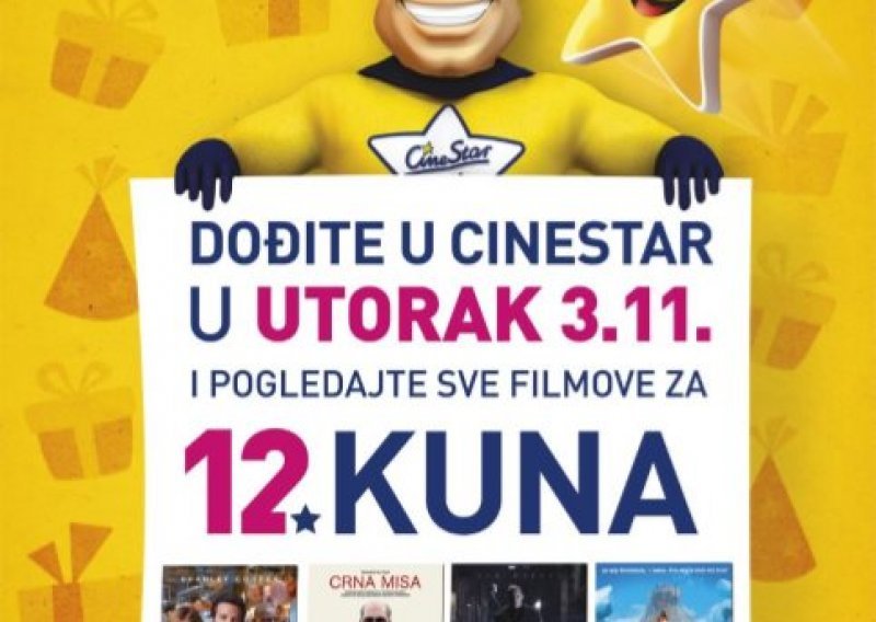 Utorak, 3. 11. dan je za kino - svi filmovi za samo 12 kuna