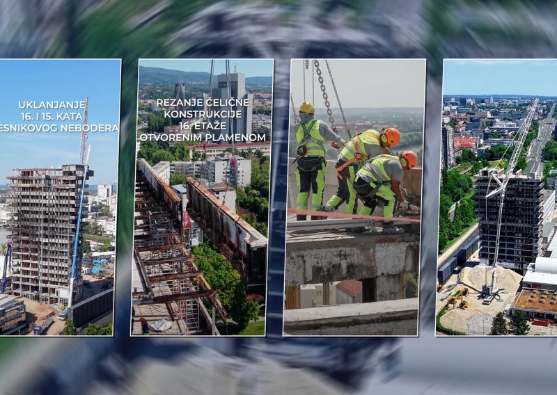 VIDEO Pogledajte kako iz zraka izgleda nestajanje Vjesnika: Radnici plamenom režu zadnje katove