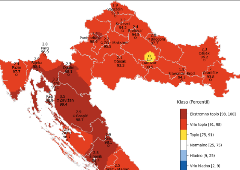 DHMZ objavio kartu koja pokazuje koliko je lipanj bio neuobičajen, samo jedan grad iznimka