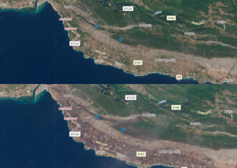Nove satelitske snimke prikazuju razmjere strašnog požara u Omišu: Sve je spaljena zemlja