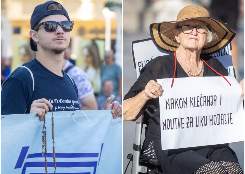 FOTOGALERIJA Klečali u ograđenom prostoru u koji ne smiju žene, stigli kontraprosvjednici