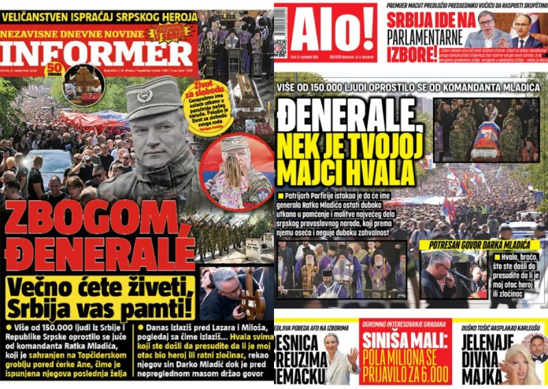 Pogledajte kako su srpski mediji popratili Mladićev sprovod: 'Veličanstven ispraćaj đenerala'