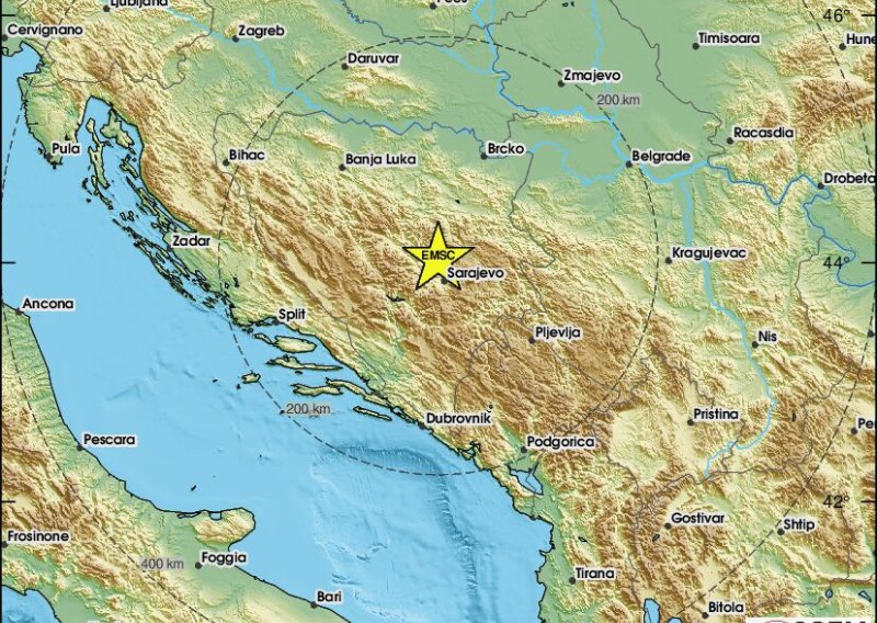 Potres pogodio područje Sarajeva: 'Baš jak, ali kratak. Čula se snažna tutnjava'