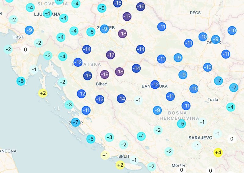 Ova karta najbolje pokazuje promjenu vremena u jednom danu: 'Jučer u isto vrijeme...'