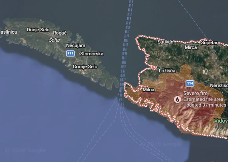 Satelitske snimke otkrivaju razmjere katastrofe na Braču: Požar zahvatio površinu gotovo veliku kao cijela Šolta
